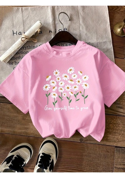 Flood Of Style Kadın Pembe Papatya Bahçesi Baskılı Oversize
