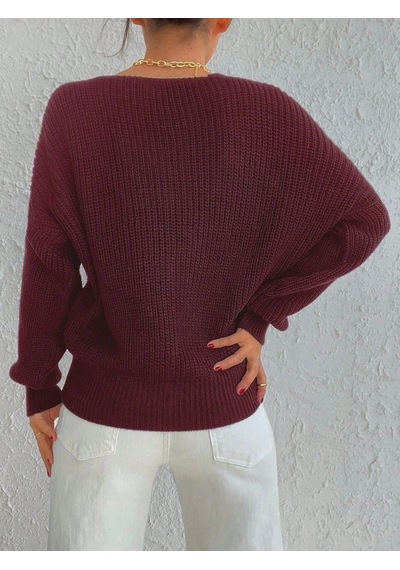 Defymoda Kadın Uzun Kollu Üç Düğmeli Triko Hırka Bordo