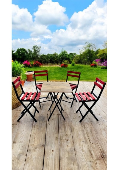 Balkon Bahçe Mutfak Bistro Set Katlanır Masa-sandalye Kırmızı