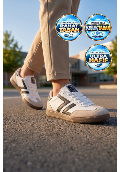 Lento Beyaz-siyah Bağcıklı Hafif Rahat Unisex Yürüyüş Ve Spor Ayakkabı Sneaker 234750 Beyaz - Siyah