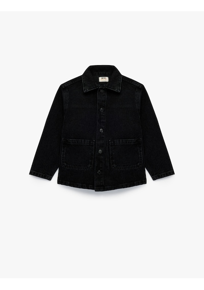 Koton Pamuklu Düğmeli Uzun Kollu Cep Detaylı Denim Ceket Siyah 6wkb20001td Siyah