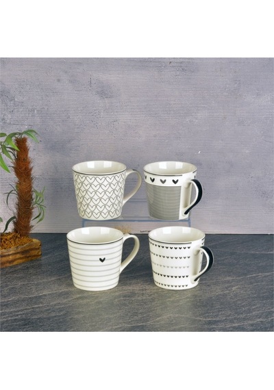 Tohana Porselen Kupa 400ml Love Serisi Desen2 Beyaz