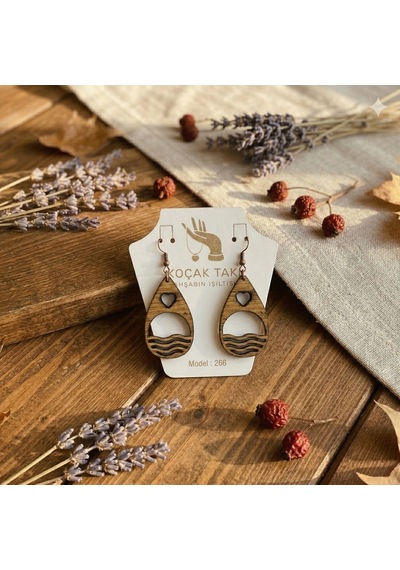 Ahşap Küpe Modern Özgün Minimalist Takı Model No 266 Açık Kahverengi