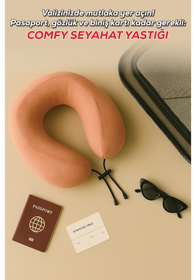 Viscofoam Comfy Ortopedik Seyahat Yastığı Visco Boyun Destekli Seyahat Yastığı - Somon | Ergo Travel