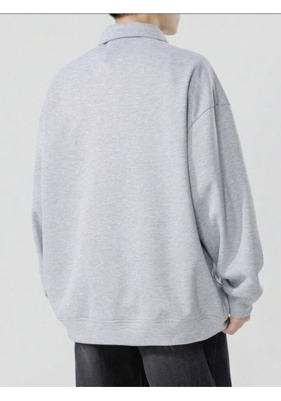 Harmandar Gri Erkek Baskısız Dik Yaka Yarım Fermuarlı Kazak Sweatshirt Gri