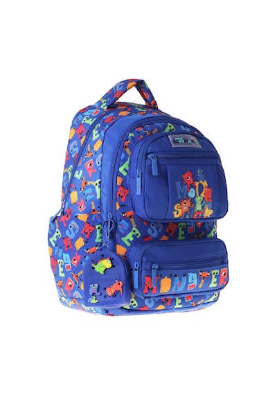 Kaukko Kids Erkek Çocuk Moster Baskılı Monster Altı Bölmeli İlkokul Sırt Çantası - L5404 Mavi