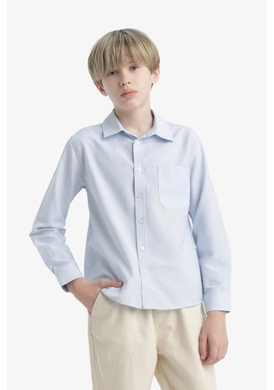 Defacto Erkek Çocuk Okula Dönüş Regular Fit Polo Yaka Oxford Uzun Kollu Gömlek F3268a825aube793 Mavi