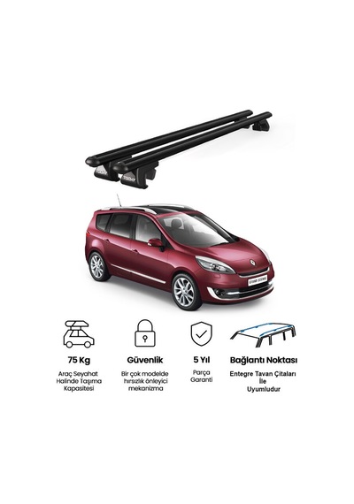 Venüs Renault Scenic 7 Posti 2009-2013 Uyumlu Siyah Ara Atkı Port Bagaj Tavan Barı