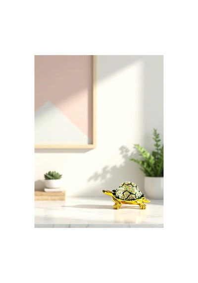Taşlı Dekoratif Kaplumbağa Biblo Metal Gövde, Gold / Yeşil / Kırmızı Renk Seçenekli 10x6 CM