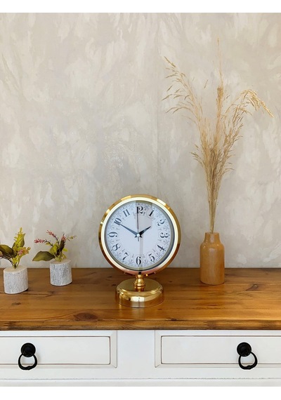 Gold Metal Desenli Masa Saati 25 20 Cm Renkli