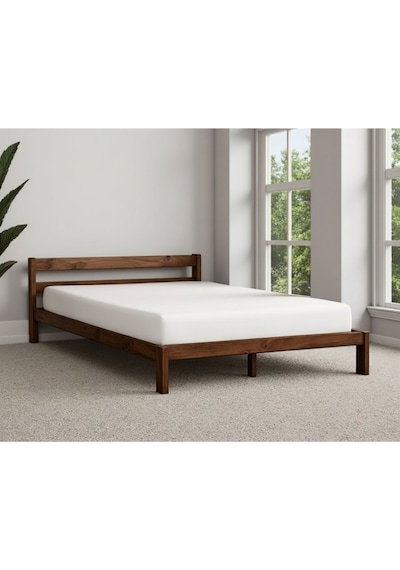 Masif Ahşap Karyola 150cm X 200cm Doğal Ahşap Ceviz Renk