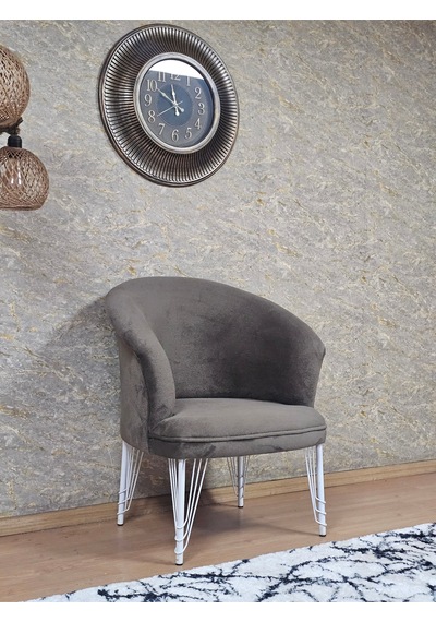 Zafir Tekli Teddy Beyaz Boyalı Telli Ayak Çay Seti Koltuk Tekli Berjer , Balkon, Salon, Ofis Kahverengi