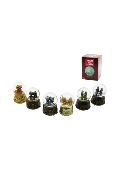 Orta Boy - 8cm Pilli - Işıklı Müzikli Kar Küresi Cam Eskitme İnsan Figürlü - Desen Mix Renkli Herhan