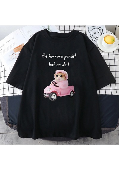 Startmore Beyaz Lar Kawaii Grafik Üzgün Hamster Korku Devam Ama Ben Sevimli Siyah