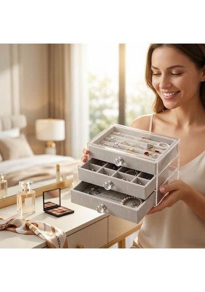 Piev House By House Üç Katlı Çekmeceli Takı Kozmetik Organizer Bej