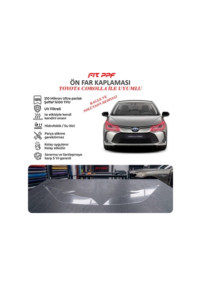Totota Corolla Hazır Kesim Ön Far Kaplama, 210 Mikron Ppf Tpu, Ş