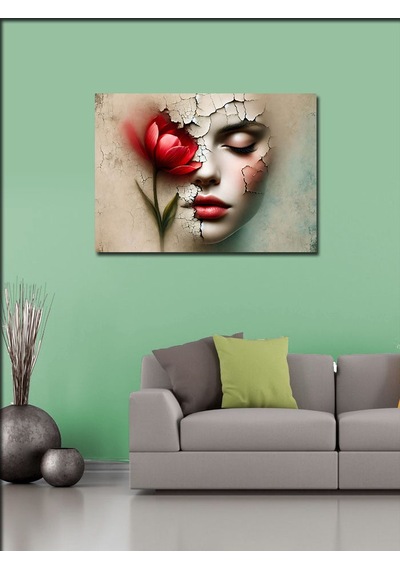 Kanvas Tablo Çiçek Yüz Ve Sanat