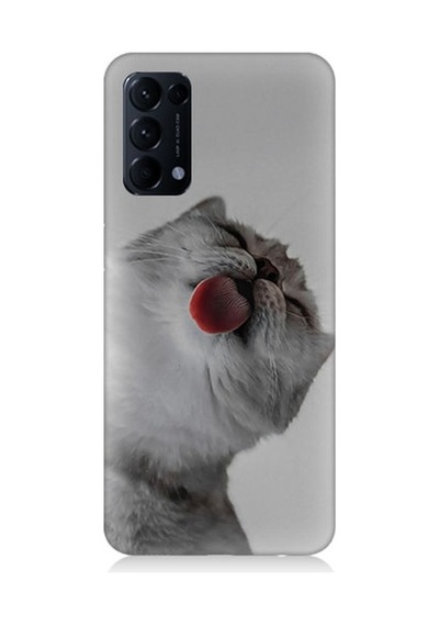 Oppo Reno 5 Pro Uyumlu Dilini Çıkaran Kedi Desenli Silikon Kılıf