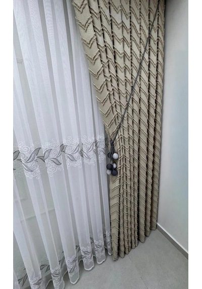Nivemeshome Lale Gümüş 1/3 Pileli Tül Perde Apm Ekru