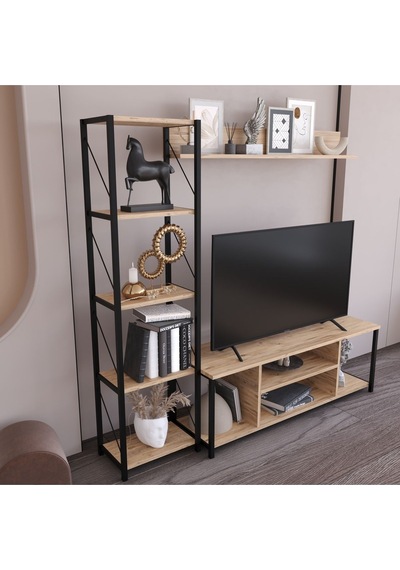 Jattebo 160 Cm Tv Ünitesi Seti Yaşam Ünitesi Seti Metal Meşe