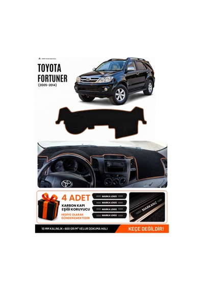 Toyota Fortuner 2005-2014 Uyumlu Torpido Örtüsü, Torpido Kılıfı - Siyah Kahverengi