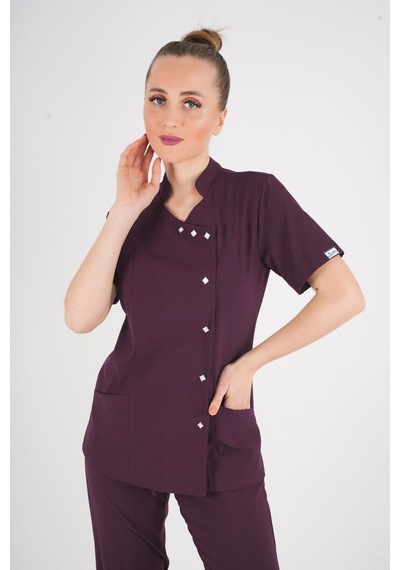 Aylu Model Soft Likra Mürdüm Doktor Hemşire Hastane Scrubs Üniforma Takımı Mürdüm