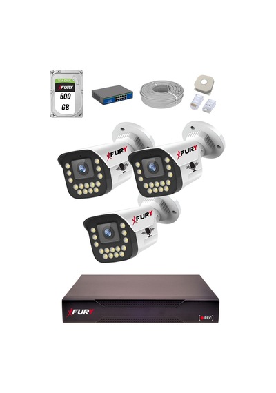 Fury 15 Warm Led Ip Güvenlik Kamera Seti 3 Kameralı Sesli 4mp Gece Renkli Su Geçirmez 1403s 500gb