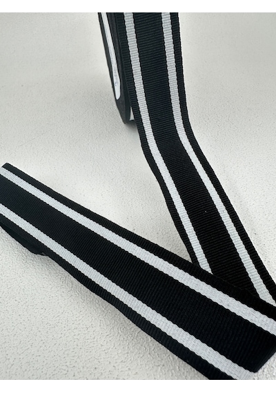 3 Cm Çizgili Grogren Şerit-5 Metre-siyah/beyaz