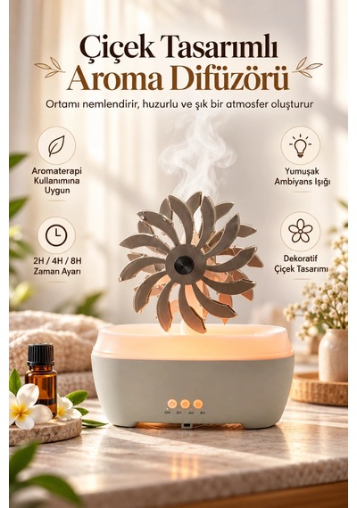Castu Ls13 Rüzgar Gülü Tasarımlı Ultrasonik Hava Nemlendirici Aroma Difüzörü 300 Ml Kumandalı