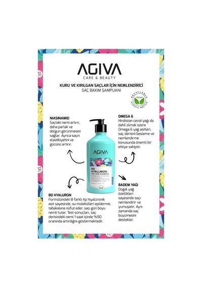 Agiva 8D Hyaluron Kuru Ve Kırılgan Saçlar İçin Nemlendirici Saç Bakım Şampuanı 1 L