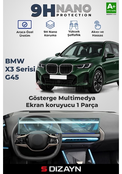 S-dizayn Bmw X3 Serisi 9h Nano Gösterge & Multimedya Ekran Koruyucu 2'li Set Parlak 2025 Üzeri A+ Kalite