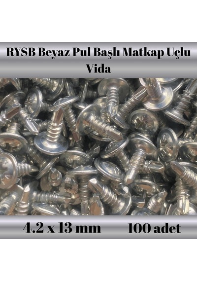 Rysb 4.2x13 Mm 100 Adet Beyaz Pul Başlı Matkap Uçlu Vida Otomatik Vida