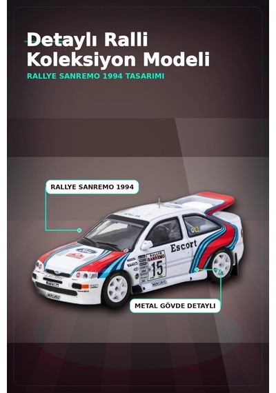 1/64 Metal Ford Escort Rs Cosworth Wrc 1994 Sanremo Maketi - Koleksiyonluk Model Bx-313345
