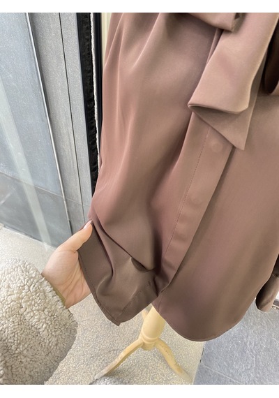 Pera Moda Pile Detaylı Parisfular Yaka Gömlek Kahve