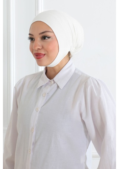 Melodi Scarf Kadın Tesettür Geniş Hacimli Pratik Ense Ve Çene Altından Geçmeli Kaymayan Bone Ekru Çeneli Bone Ekru