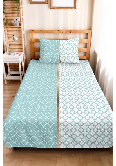 Turkuaz Geometrik Genç Odası Tek Kişilik Pike Takımı - Beyaz Modern 160x220 Cm Kapitone Yatak Örtüsü Kadife Güneş Dönüşü