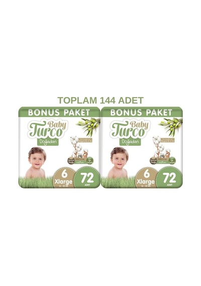 Baby Turco Doğadan Bonus Paket Bebek Bezi 6 Beden 72x2 144 Adet 6 Numara