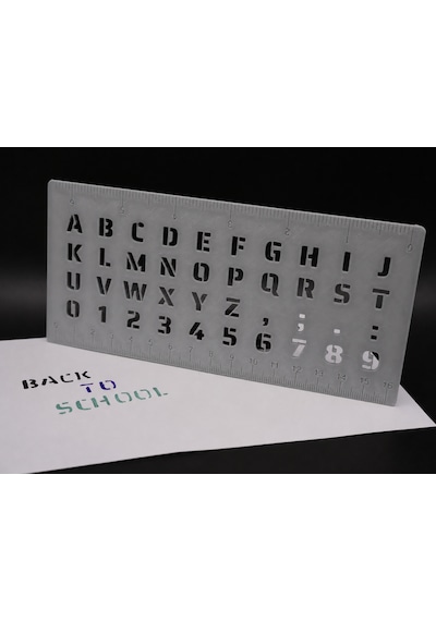 3d Baskı Alfabe, Rakam Ve Cetvel Şablonu - Yazı Çizim Kalıbı - Gri Diğer