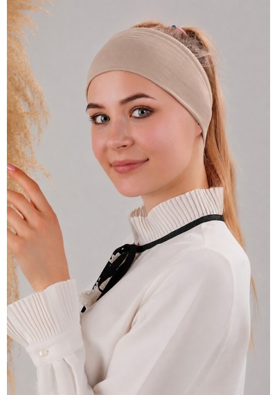 Melodi Scarf Kadın Tesettür Sihirli Yapışkanlı Kaymayan Bandana Spor Bone Sütlü Kahverengi