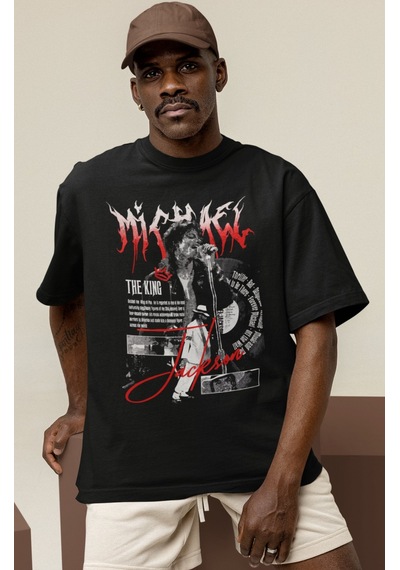Tasarım Michael Jackson Efsane Şarkıcı Baskılı Unisex Oversize Ti Siyah