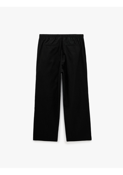 Koton Pamuk Keten Karışımlı Bol Loose Fit Beli Bağcıklı Yazlık Pantolon Siyah 6sam40160hw