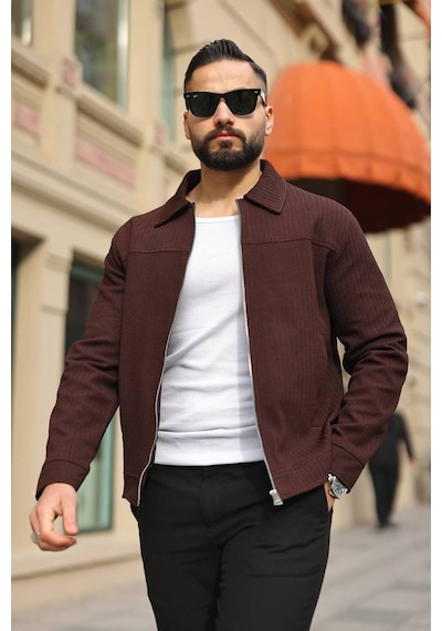 Premium Dokulu Kumaş Mevsimlik Ceket Kahverengi