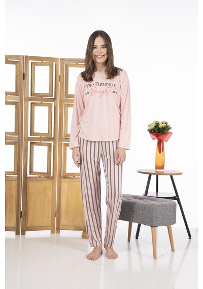 Estiva 24118 Kadın Çizgili Uzun Kollu Yazlık Viskon Pijama Takımı 001