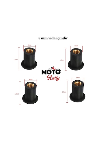 Motosiklet Siperlik Grenaj Kaporta Kauçuk Lastikli Somun 5 Mm Vida İçin 4 Adet 3132 Siyah