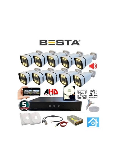 10 Kameralı 5 Mp Sesli Warm Led Waterproof 3.6 Mm Lens H.265 2 Tb Hdd Dahil Ahd Güvenlik Seti