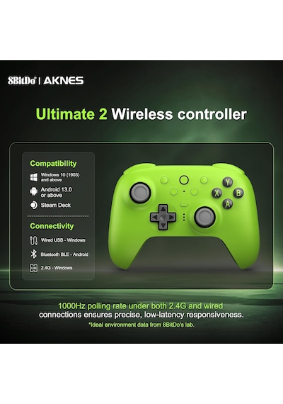 8bitdo Ultimate 2 Kablosuz Kumanda, Windows/android/steam İçin, Tmr Joysticks, 1000hz Sorgulama Oranı, Dokunmatik/salon Tetikleri, Hareket Kontrolü, L4/r4 Ve 2 Programlanabilir Arka Düğme