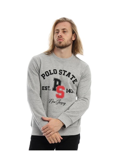 Polostate Erkek Polo State Baskılı 3 İplik Seweat Gri Melanj