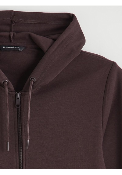 Lcwaıkıkı Basic Mürdüm Kapüşonlu Erkek Fermuarlı Sweatshirt