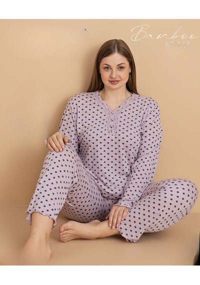 Pijamerry Kadın Büyük Beden Dantel Yaka Bambu Uzun Kol İnce Pijama Takımı 5675 - 1 Adet Lila Pijamerry Kadın Büyük Beden Dantel Yaka Bambu Uzun Kol İnce Pijama Takımı 5675 - 1 Adet Lila