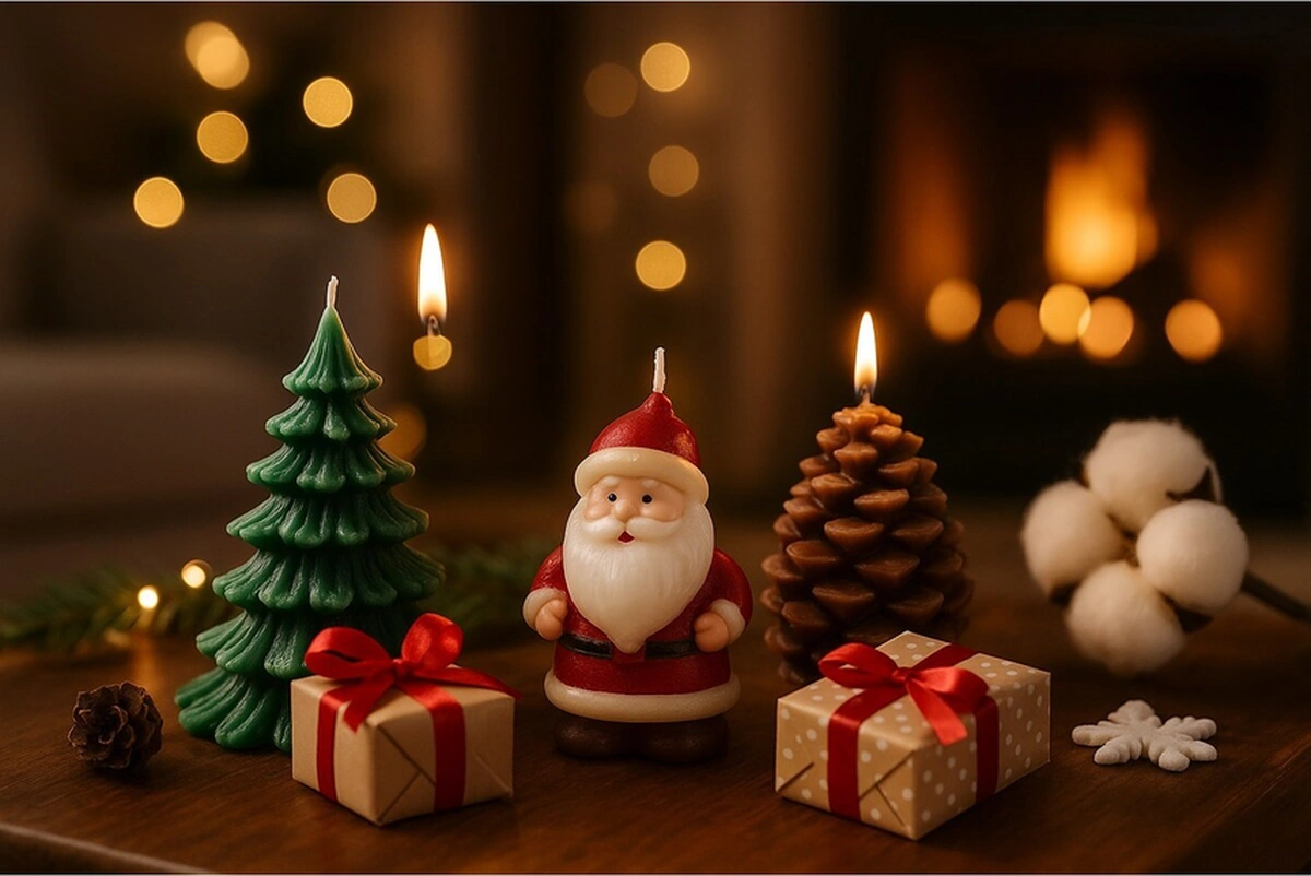 3 Lü Yılbaşı Temalı Masa Ve Ev Dekoru Noel Baba Kozalak Ve Çam Ağacı Temalı Mum Yılbaşı Hediye Seti Çok Renkli